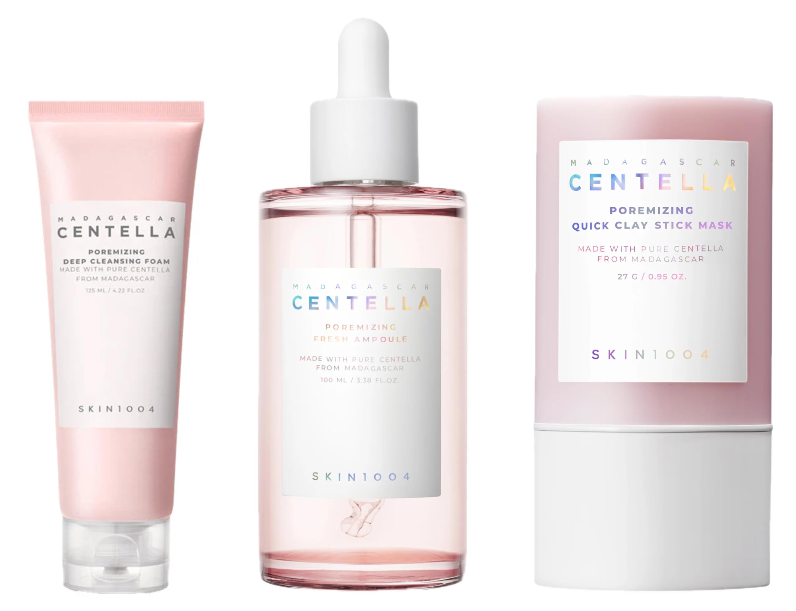 SKIN1004 Routine anti-pori completa – Centella fiala 100ml + Poremizing Foam + Clay Stick Mask – Siero Centella Asiatica + Maschera di argilla purificante – Skincare coreano
