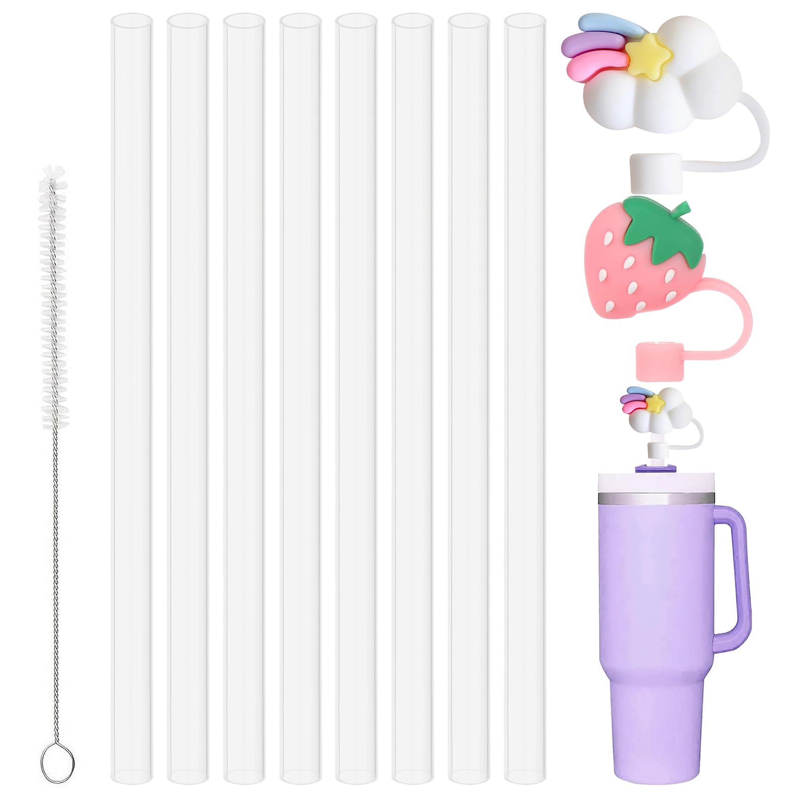 Byitin 8Pcs Plastic Reusable Drinking Straws for Stanley Cup 30/40oz