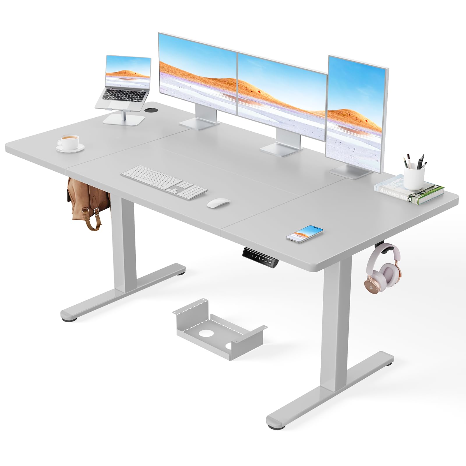 ErGear - Escritorio eléctrico regulable en altura, 160 x 80 cm, capacidad de carga de 100 kg, escritorio eléctrico con motor sin escobillas avanzado, función silenciosa, marco de metal resistente