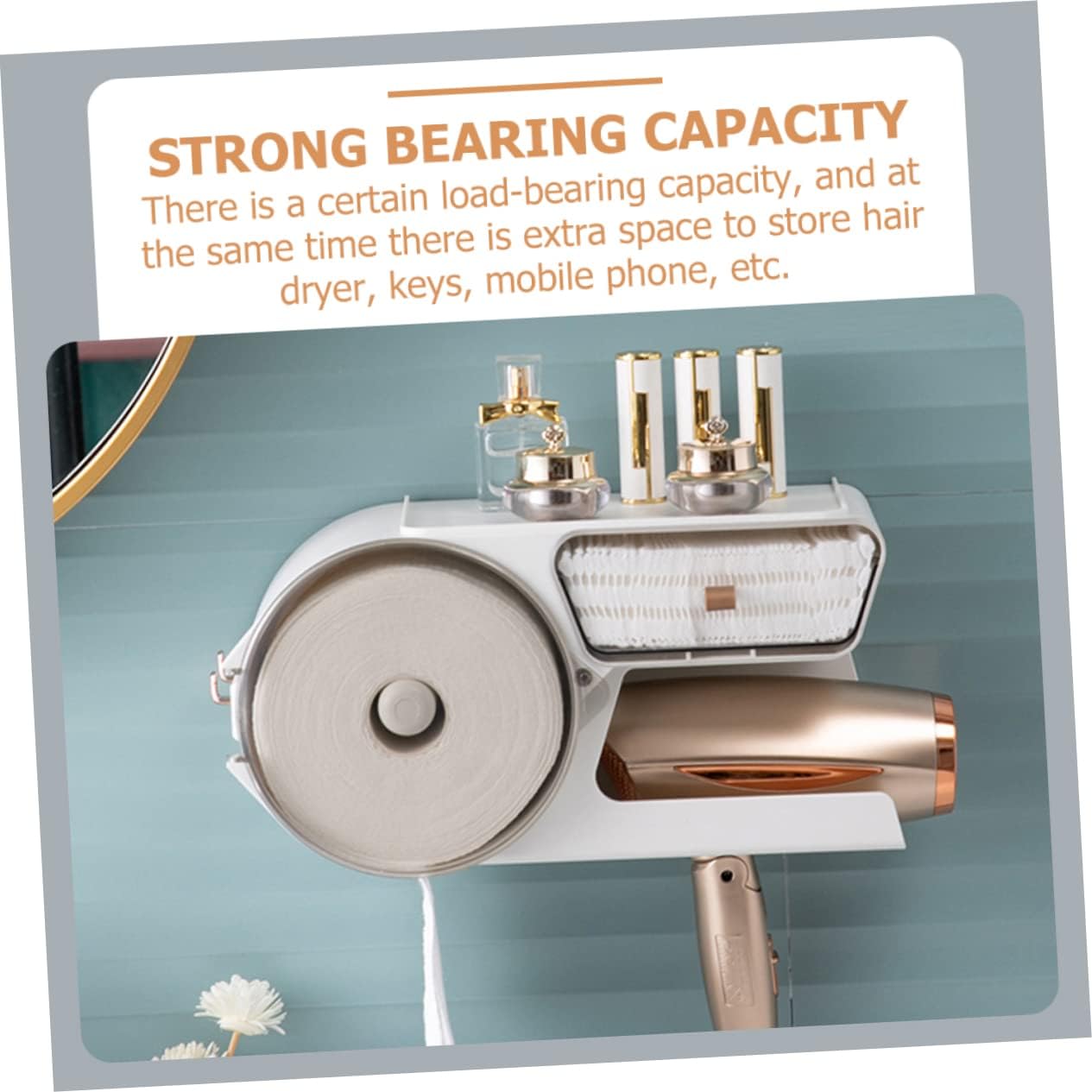 PRETYZOOM Bathroom Wall Shelf Plastic Tissue Holder Over Toilet Storage Hair Dryer Rack No-Punch Case for Bathroom