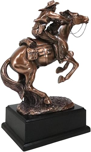 Miniatura 5 de Ebros Giddy Up Wild West Cowboy apoyándose en una estatua de caballo al galope en resina galvanizada de bronce con base de trofeo, figura rústica