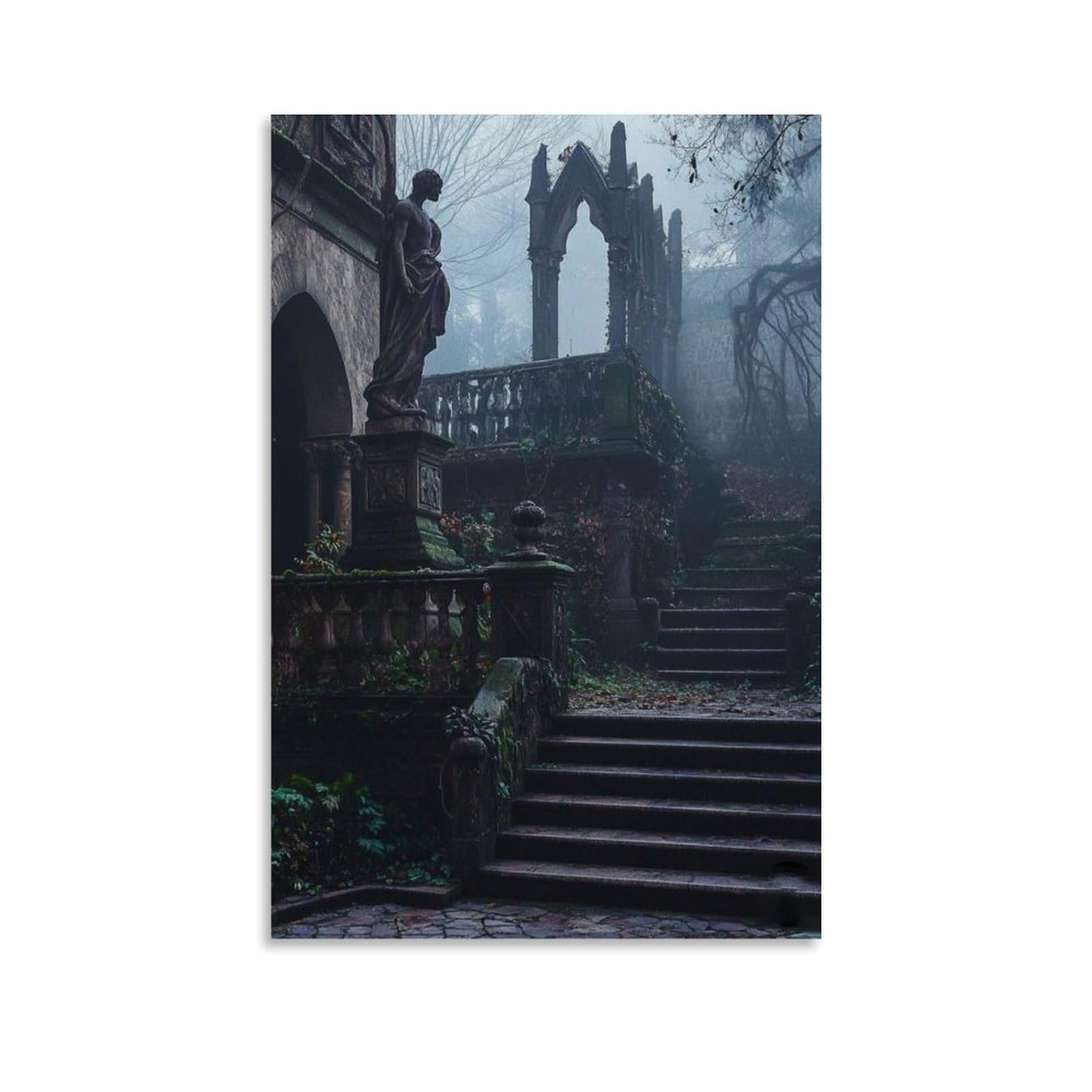 Jueuryywrry Unframe-Style Gothic Mystery The Foggy Castle Poster Wall Art Aesthetic Cover Poster Design Painting For Living Room Bed Room 12X18inch(30X45cm)
