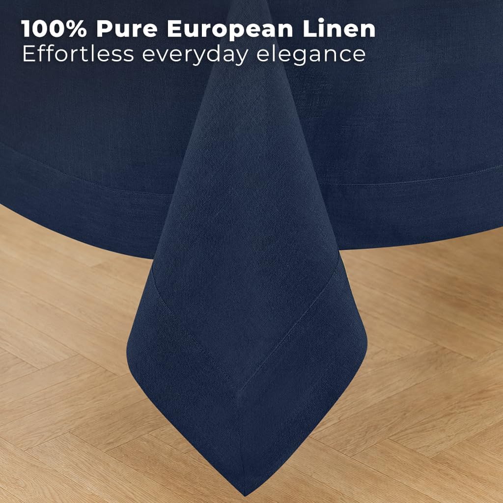 Classic Linen™ by D'Moksha, Navy Blue Tablecloth, Rectangle Tablecloth 60 x 132 Inch, 100% Pure Linen, Machine Washable, Long Table Cloth for Dining- Fall, Weddings, Outdoor Hosting image 2
