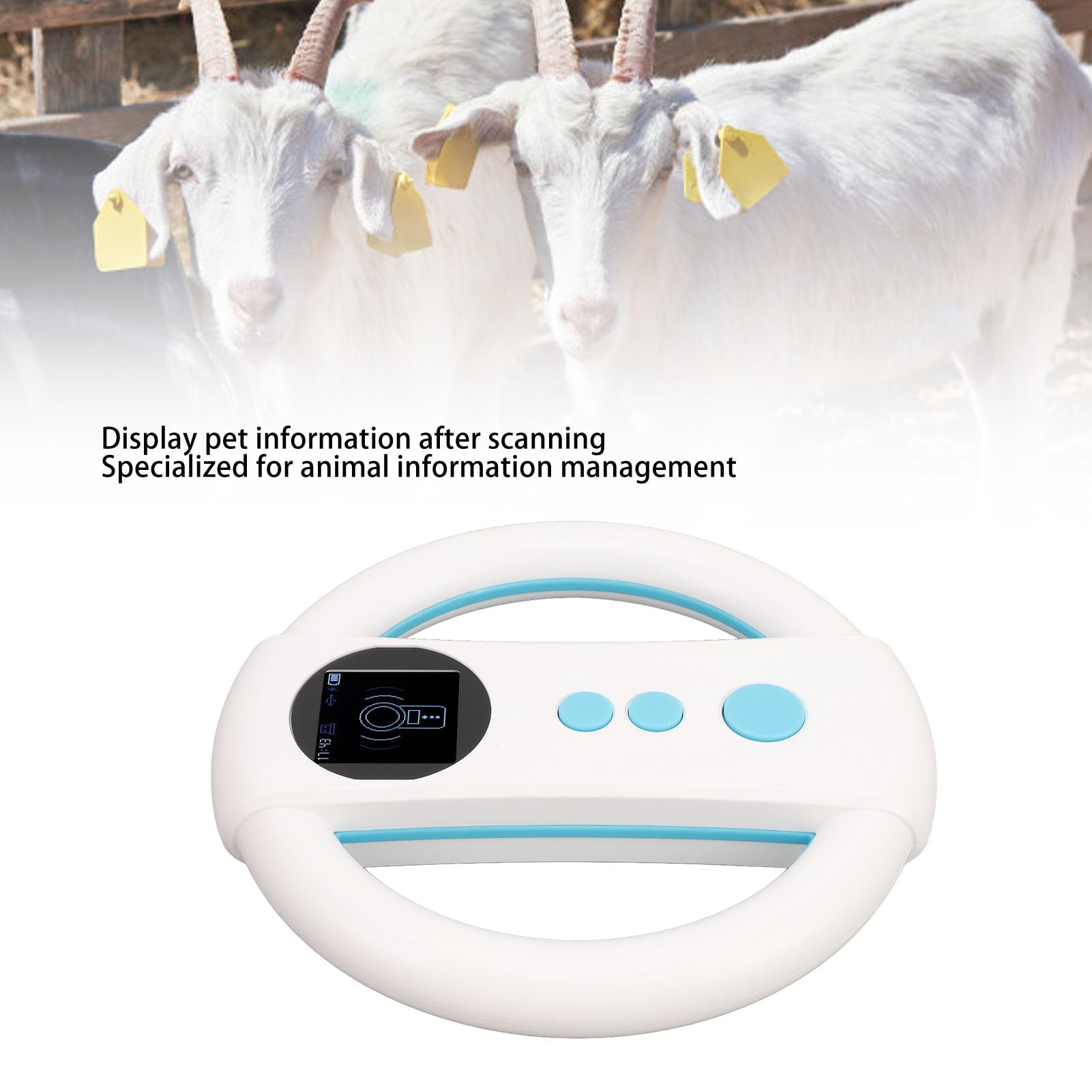 Scanner per targhette identificative per animali con lettura a doppia frequenza 134,2kHz / 125kHz, batteria ricaricabile da 650mAh, porta dati USB, scanner portatile per