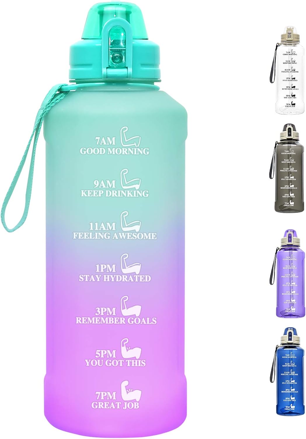 50 OZ Water Bottle Large Half Gallon Water Bottle with Straw, Motivational Water Bottles with Time Marker, Leakproof Tritan Bpa Free Water Jug with Paracord Handle for Fitness,Gym and Outdoor Sports