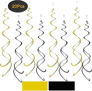 Aimto Black and Gold Party Swirl Decorations,Foil Ceiling Hanging Swirl Decorations, Whirls Decorations,Pack of 20