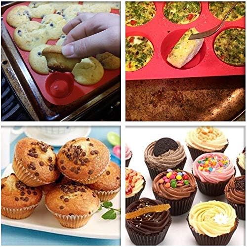 DSTong 24 Cavity Mini Muffin Silicone Pans and Spatula,Soap Cookies Cupcake Bakeware Pan Tray Mould, Non Stick Coating - Microwave Safe