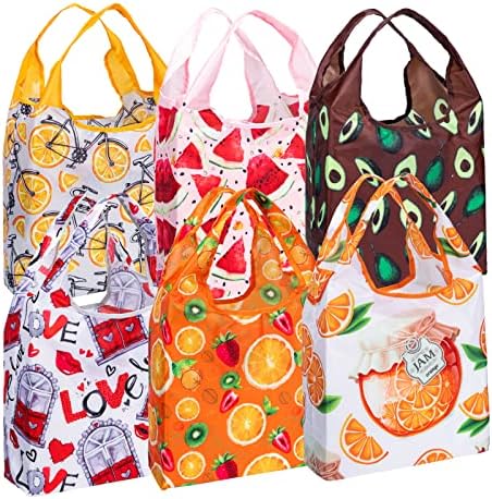 Atpylan Reusable Grocery Bags, Vibrant Shopping Bag for Groceries, Beach Gear & More, Ripstop, Folds into Pouch, 6 Pack