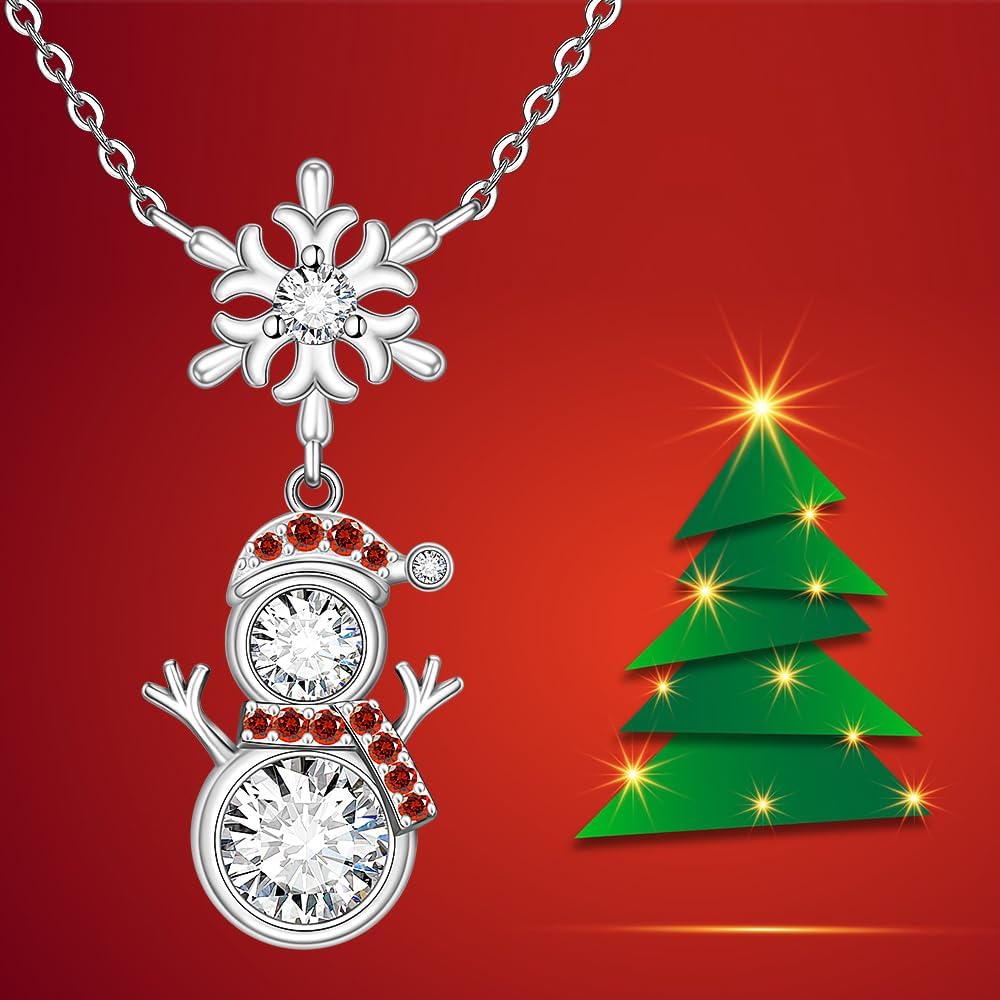 Fenthring Christmas Snowman Necklace for Women Snowman Snowflake Necklace Sterling Silver Cz Crystal Xmas Pendant Holiday Christmas Jewelry Gifts - Image 6