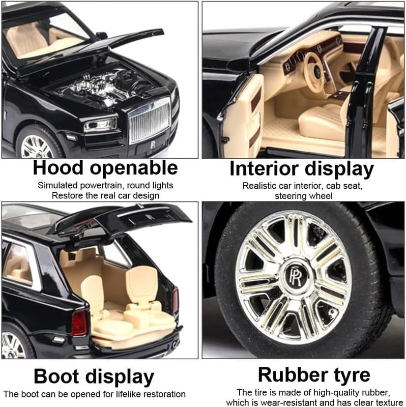 Image of Play Boy 1:24 Rolls Royce Cullinan Model Diecast Metal Alloy Pullback Toy Vehicle with Openable Doors Light and Music Car for Kids (Multicolor)