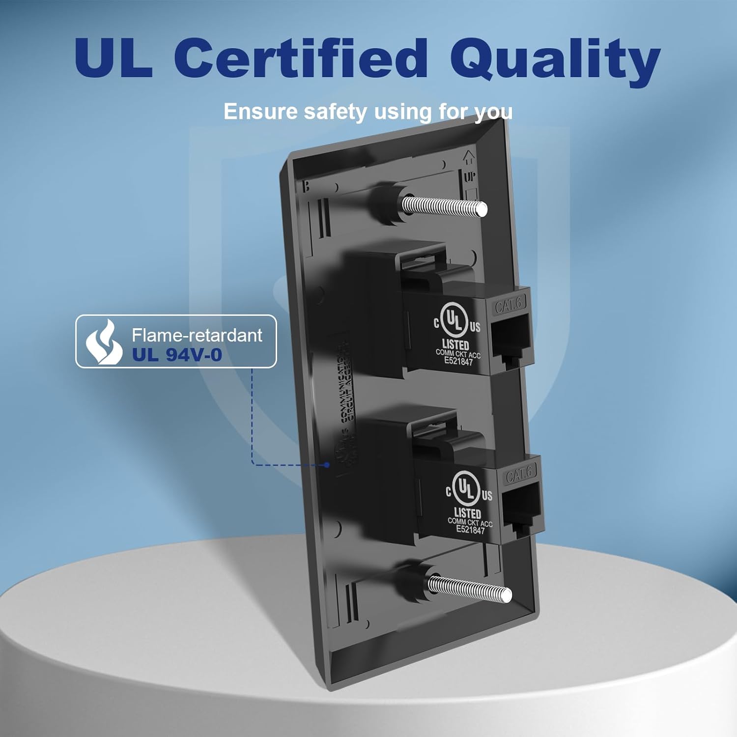 VCE Ethernet Wall Plate 2-Port (UL Listed), Cat6 Female to Female Wall Jack, RJ45 Keystone Inline Coupler Wall Outlet, Black (1-Pack)