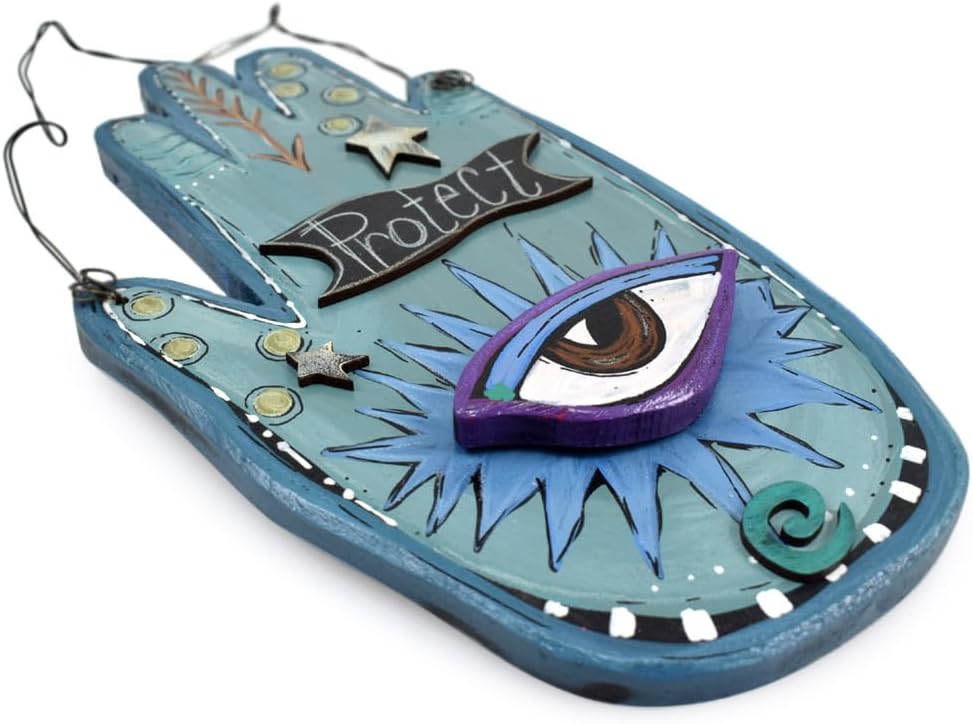 Modern Artisans American Handmade Evil Eye Spirit Hand Wall Hanging Home Blessing, Protect Version, 12"