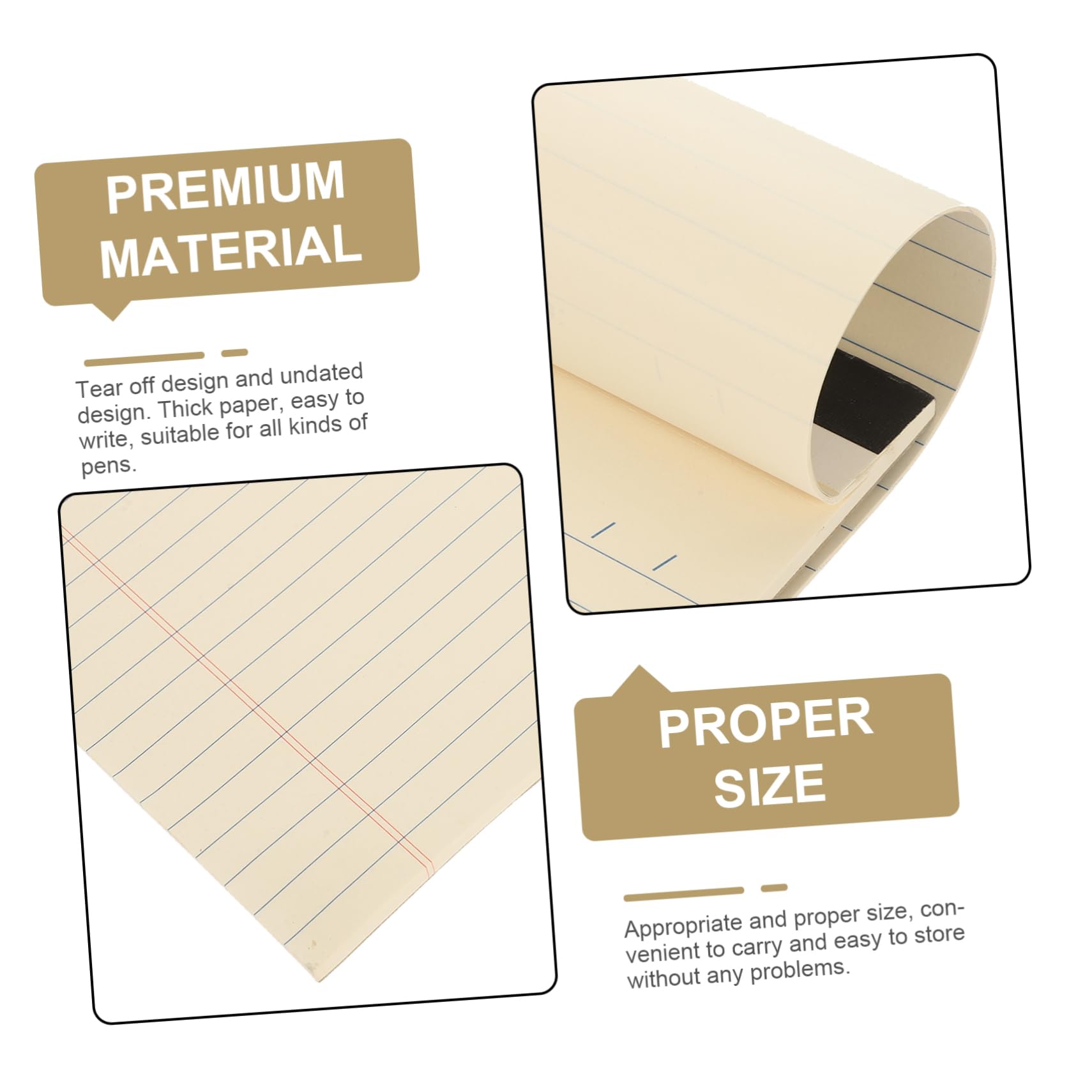 Pack Linierte Papierblöcke A4 mit Abrisslinie, Beige | Dickes Papier, für Schreibtisch und Planungsnotizen, als 4 Stück für Büro und Studium