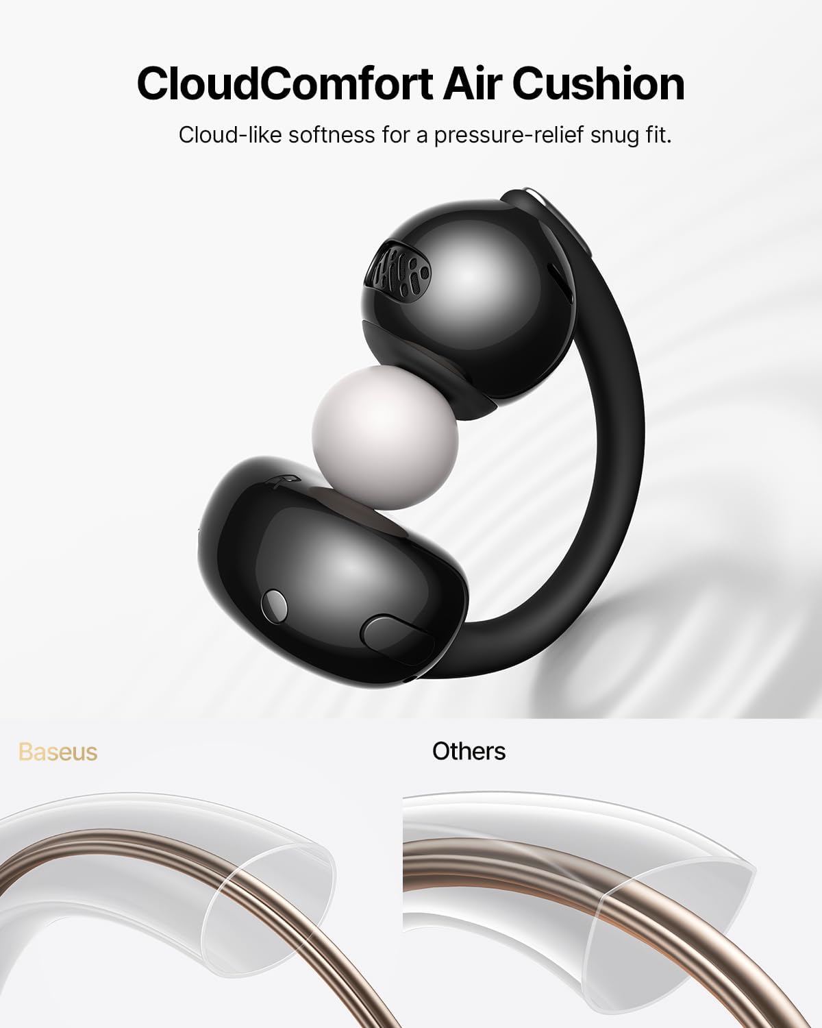 Baseus Bowie MC2 Air Open Ear Clip-on Earbuds, CloudComfort Air Cushions for Workout Running, 11mm Drivers Super Bass 2.0, IP67 Waterproof, 40H Playtime, Flexible Secure Fit Earbuds