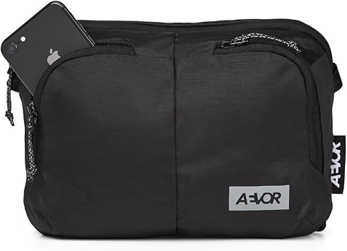 AEVOR Sacoche Bag Ripstop Black Recycled Polyester Crossbody Style Zip 4 Litres 26 x 8 x 18 cm 180 g
