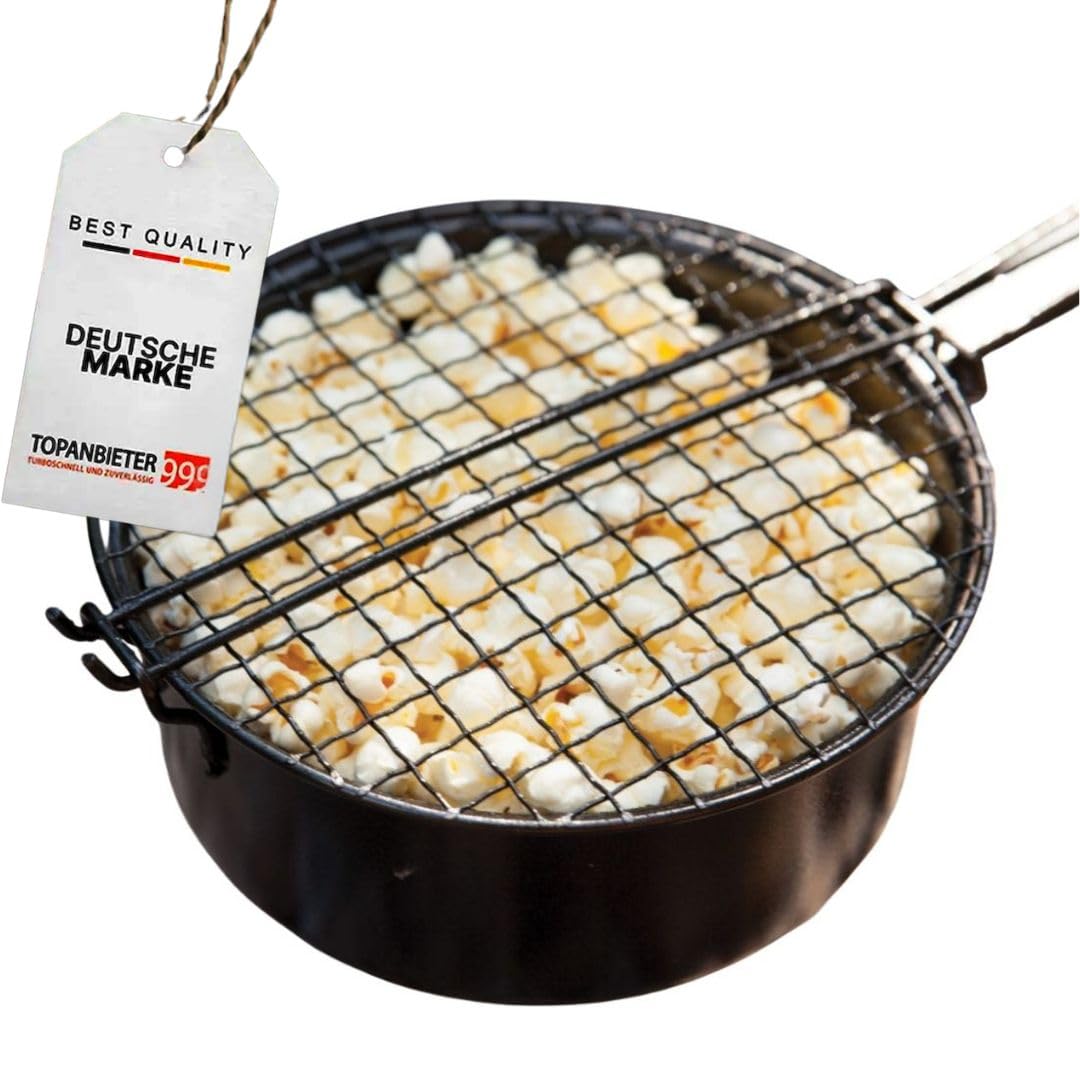 Poêle à pop-corn à feu ouvert et machine à popcorn à manche long avec couvercle à barbecue, idéale pour le camping et la machine à popcorn, machine à popcorn