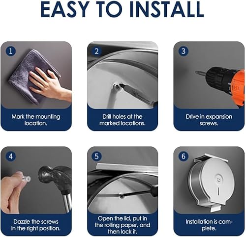 Jumbo Toilettenpapierspender, Große Rolle Wandmontage Edelstahl Wasserdichter Toilettenpapierhalter Badetuchspender mit Schloss Schlüssel (2 Stück)