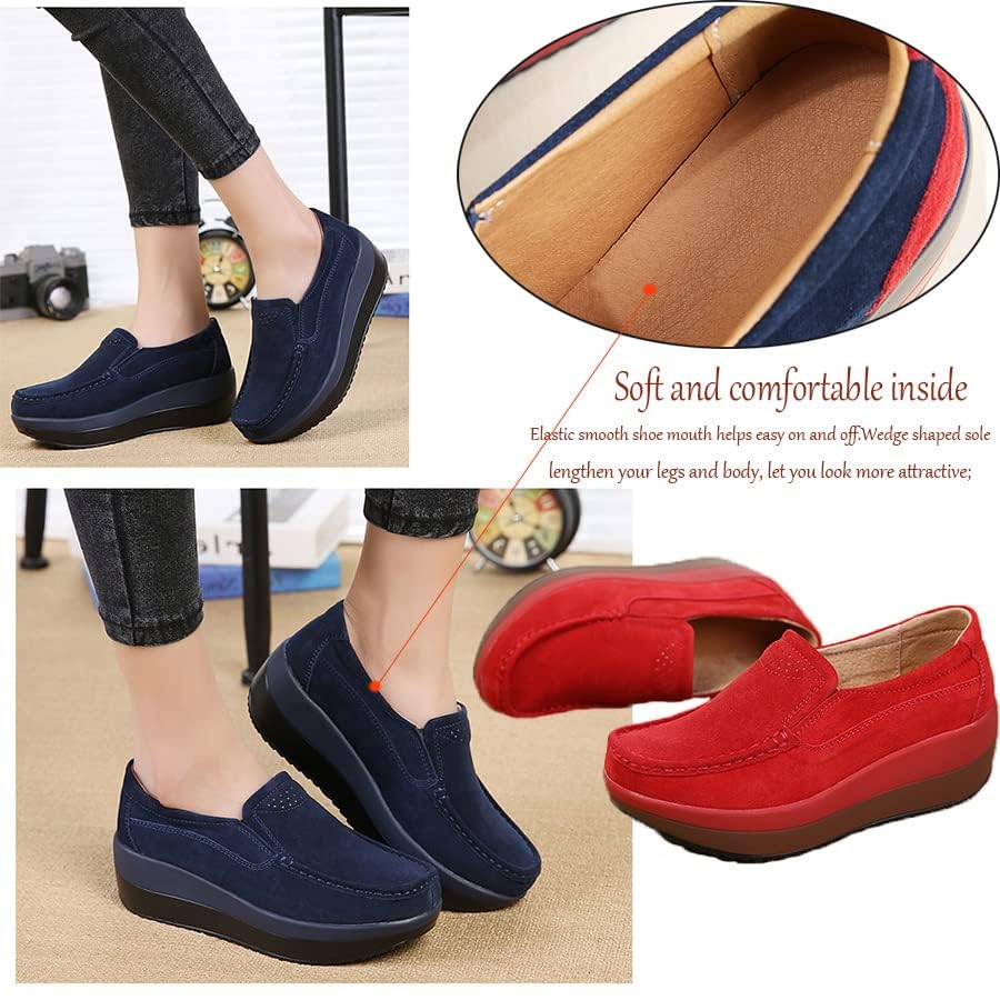 CrazySavage Women's Toning Rocker Walking Shoes Platform Suede Sneakers Slip On with Wedge Orthotic Insole Pain Relief Arch Support That4