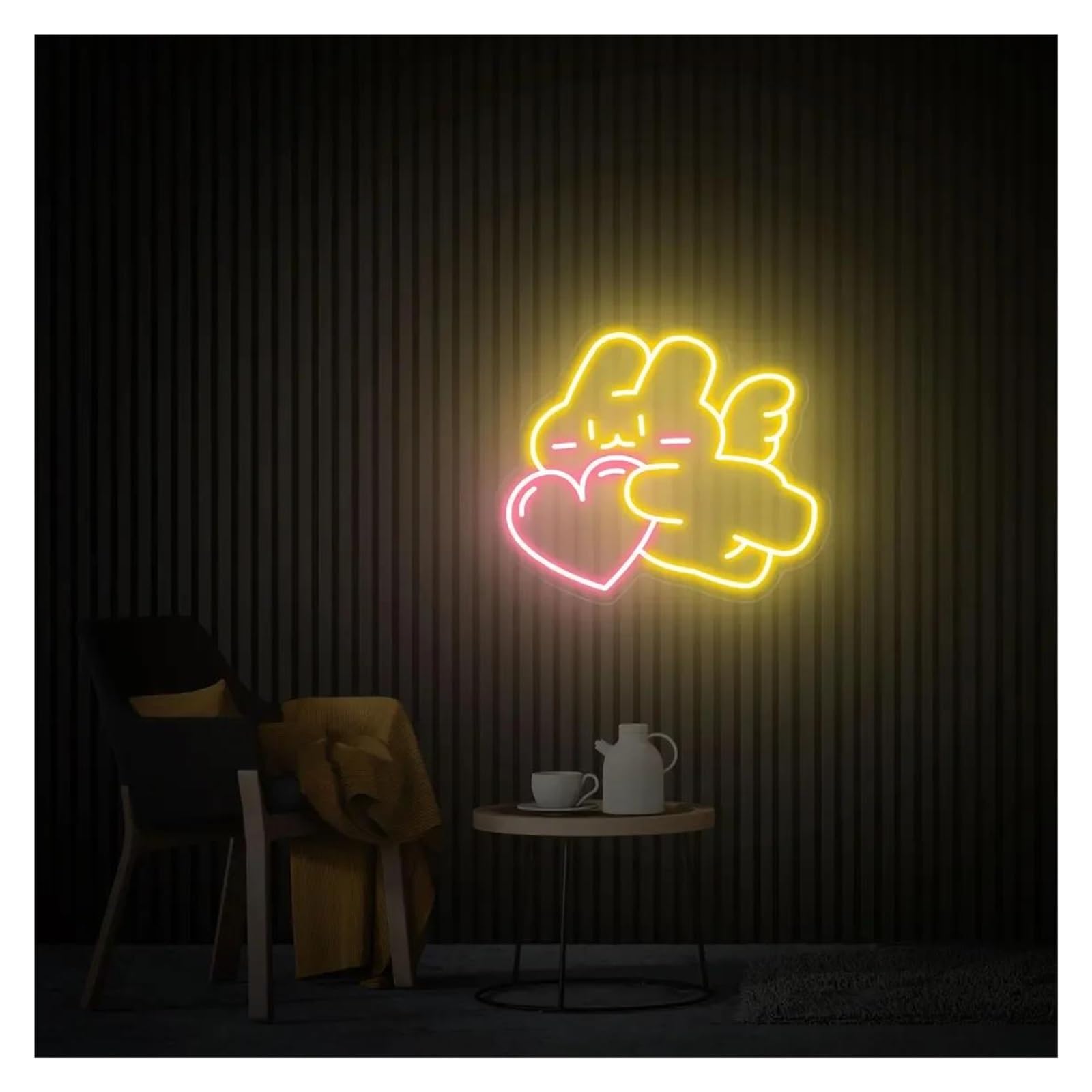 LEMST Signs Lamp Bunny Angel with Heart Neon Sign, Cute Rabbit Neon Sign, Bedroom Decor, Neon Wall Art 38cm/43cm(D,38cm)