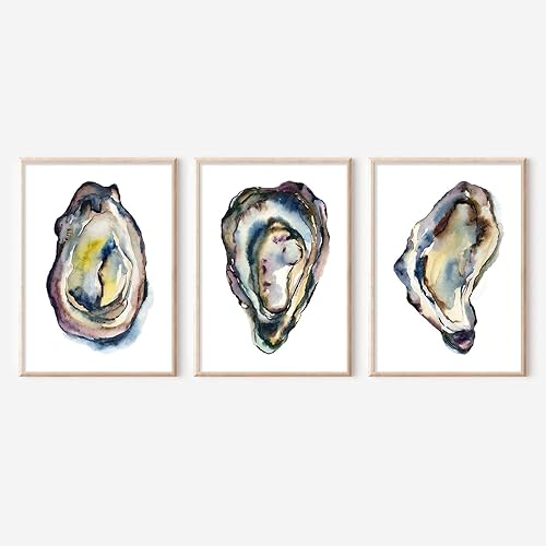 Lienzo de ostras para pared, cuadro abstracto de conchas marinas, impresión de acuarela de ostras, pinturas de vida marina, póster de ostras, arte