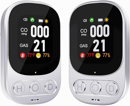 Miniatura 1 de Paquete de 2 Detectores de monóxido de carbono 4 en 1, detector de fugas de gas natural, enchufable con batería de respaldo, pantalla digital HD