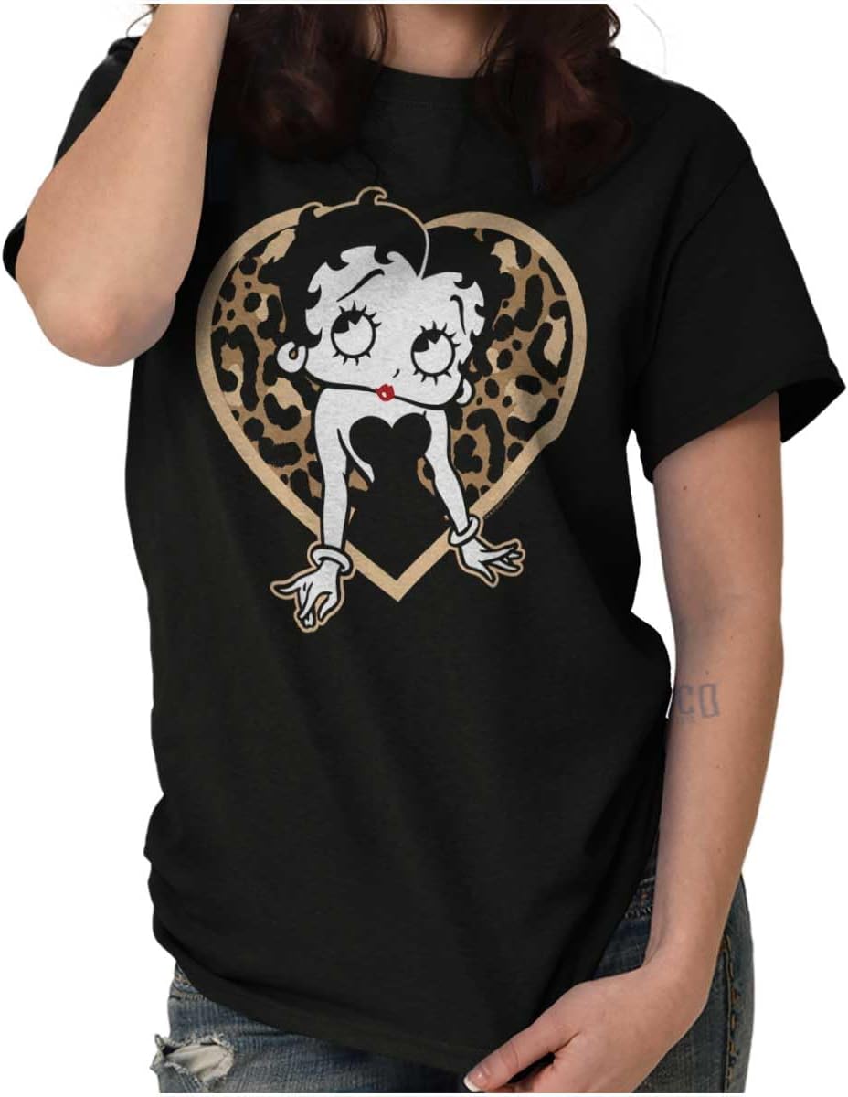 Betty Boop Leopard Print Heart Womens Graphic T Shirt Tees