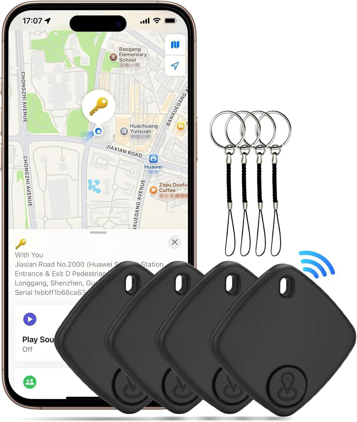 Air Tracker Tags-4 Pack (for iOS Only), Bluetooth Keys Finder Luggage Tracker Compatible with Apple Find My APP, Item Locator for Luggage, Backpack, Suitcases,Wallets, Replaceable Battery