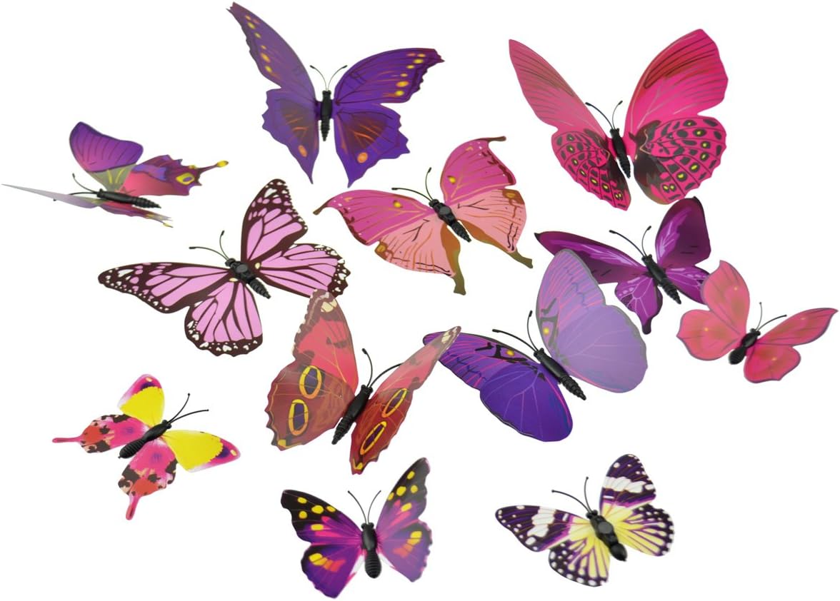 FiveSeasonStuff® 24 Pcs 3D Butterfly Collection for Flower/Floral Arrangements/Garden Decoration (Mixed Butterflies with Metal Wire for Garden & Flower Arrangements)