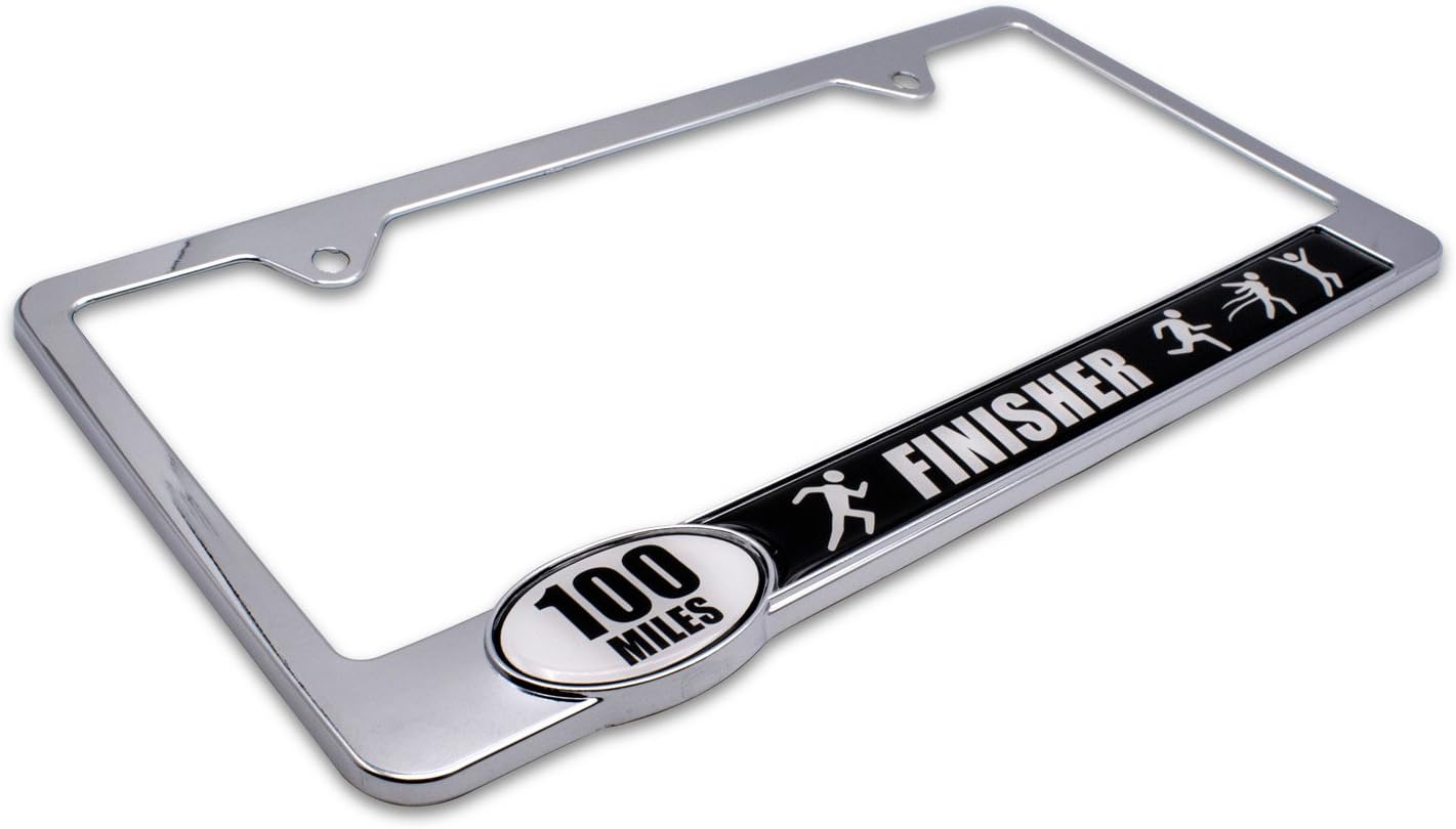 Elektroplate – 100 Mile Ultra Marthon Finisher Chrome-Plated All-Metal Standard Size Premium 3D License Plate Frame Tag Holder for Cars/SUVs/Trucks Weather-Proof Automotive Accessory