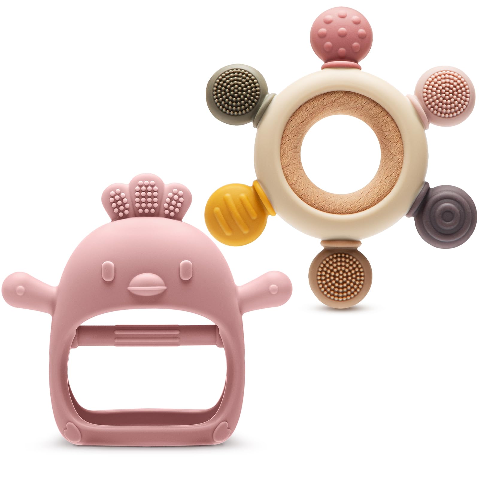 Easter 2 Pack Baby Beißspielzeug für 3-6 6-12 Monate, BPA-freies Silikon Beißhandschuh & Beißring, Baby Beißring, sensorisches Kauspielzeug für Zahnen, Baby Osterkorb Stuffers