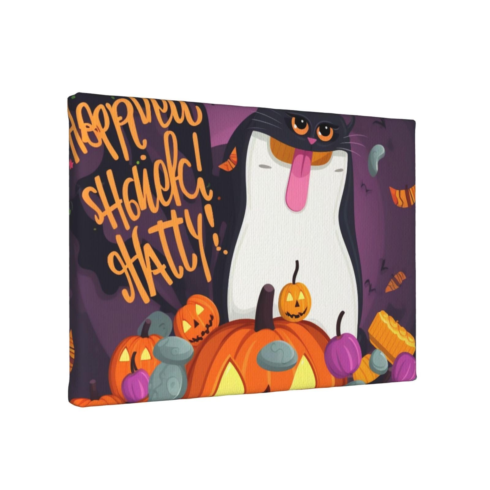 YKLJG Happy-Halloween Printed Wall Art Canvas Painting 30x20 CM Wooden Framed Picture Painting Artwork Prints for Bedroom Kitchen Home Office Decor