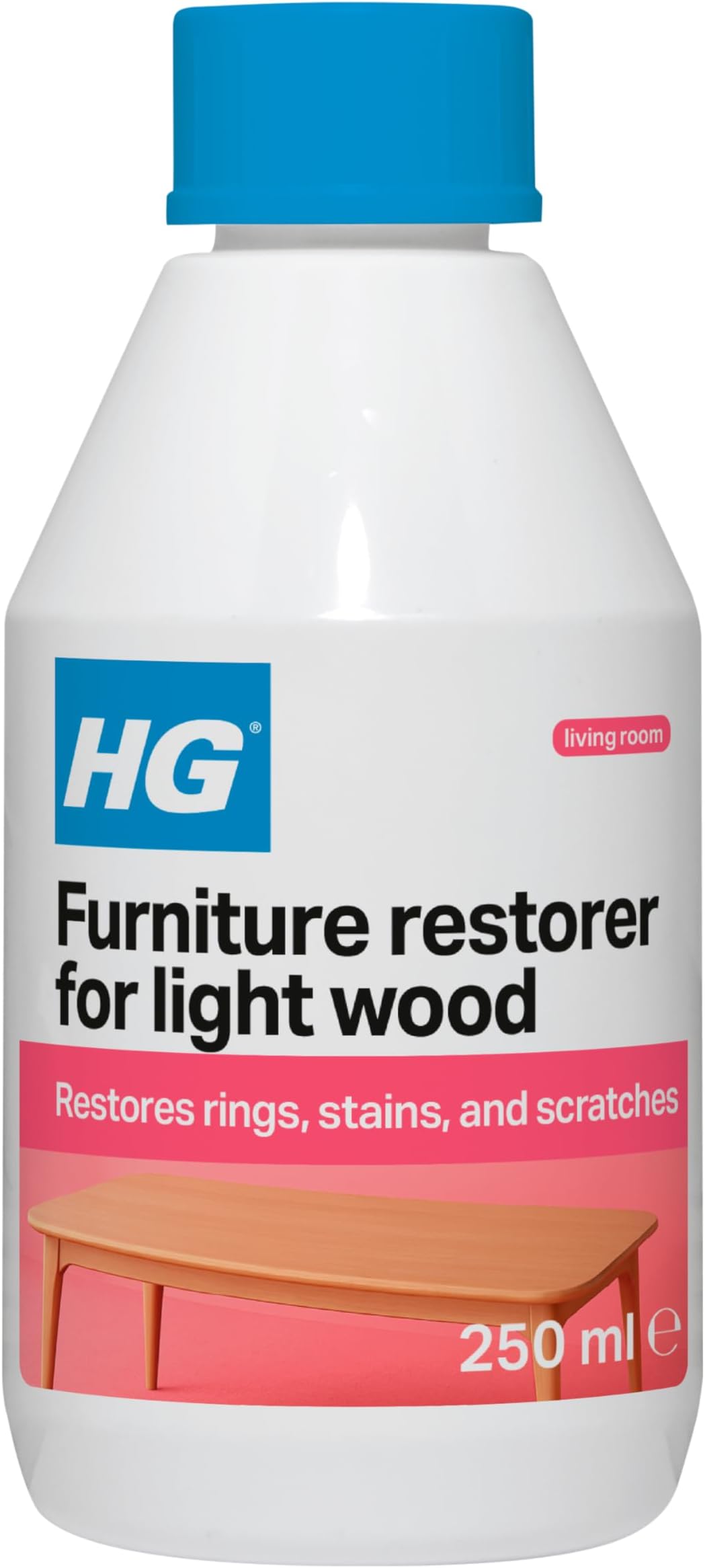 HG Furniture Restorer for Light Wood, Wood Stain Remover & Wood Cleaner for Scratches, Water Marks & Coffee Cup Rings, Oak Stain Remover & Laminate Furniture Restorer - 250ml