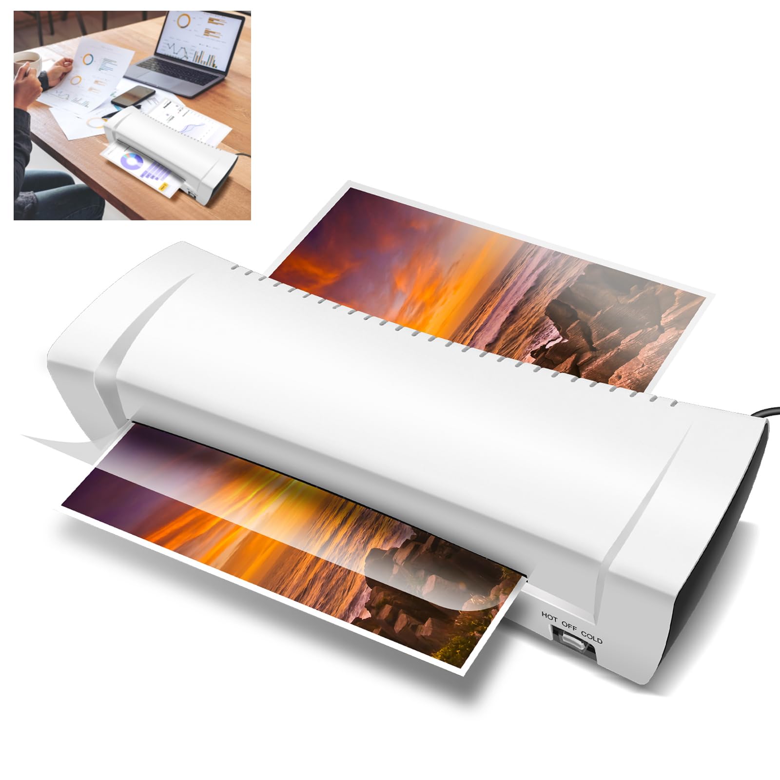 A4 Laminator Machine for Home Use,4 in 1 Laminator Machine 9 Inches A4 A5 A6,Fast 2-4 Minute Warm Up Time, No Bubbles for School Home Use,White