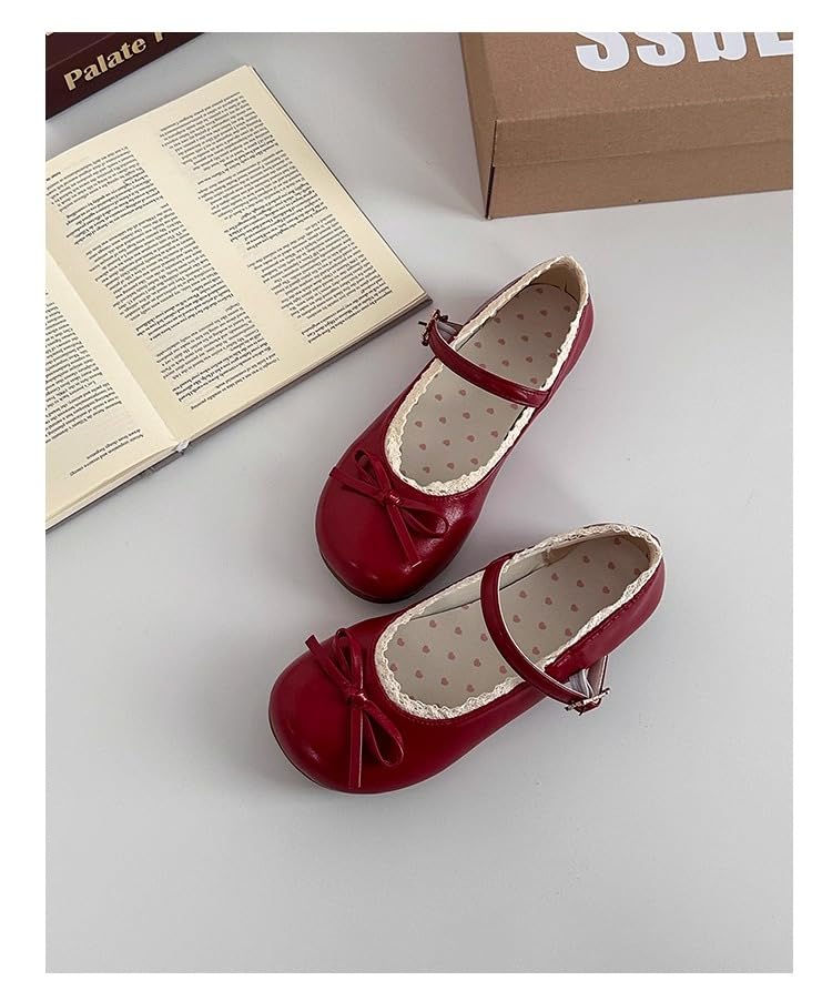 ZQW Cute Lolita Lace Mary Jane Shoes for Women Round Toe Bow Flats Sweet Kawaii Y2K Casual Walking Comfy Dressy Office4