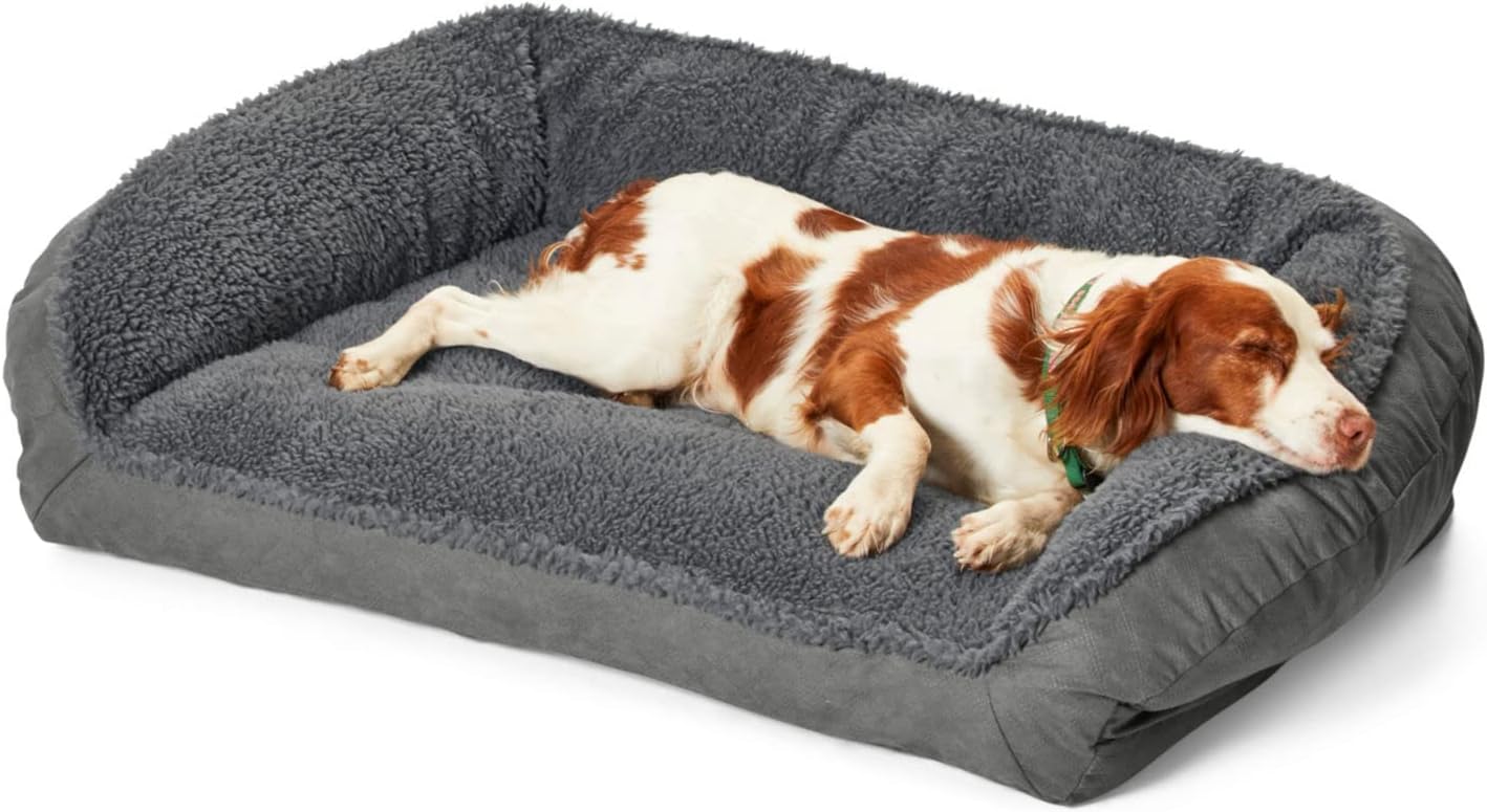 Orvis ComfortFillEco Bolster Dog Bed with Fleece, Gun