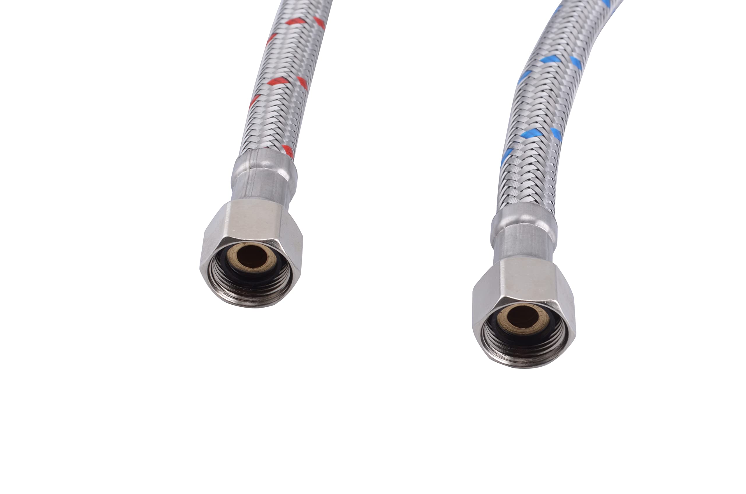 Klabb F18 32-Inch Long Bathroom Kitchen Faucet Connector Braided Stainless Steel Supply Hose 3/8-Inch Female Compression Thread x M10 Male Connector, x 2 Pcs (1 Pair)