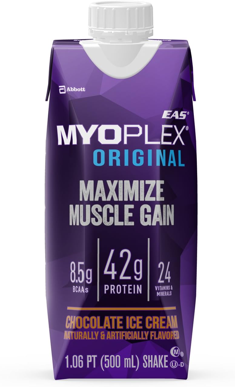 EAS Myoplex Original Ready-To-Drink Protein Shake, Chocolate Ice Cream, 16.9 Ounce, 4 Count (Pack of 3)