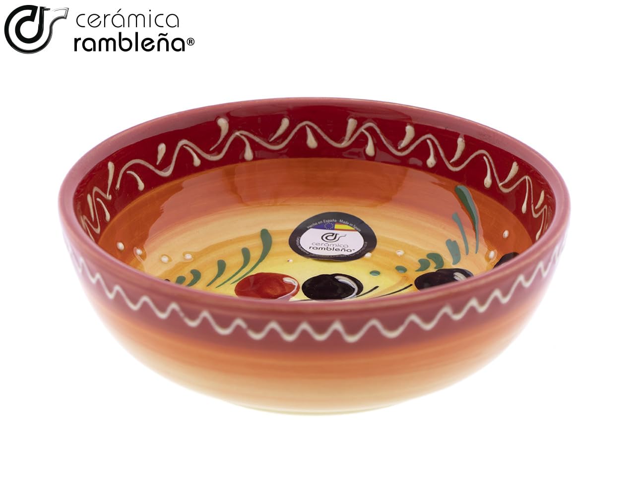 CERAMICA RAMBLENA | Insalatiera ceramica | Insalatiere originali | Confezione x3 Insalatiera decorazione Olive - Modello 31 | Decorazione 100% fatta a mano | 15 cm