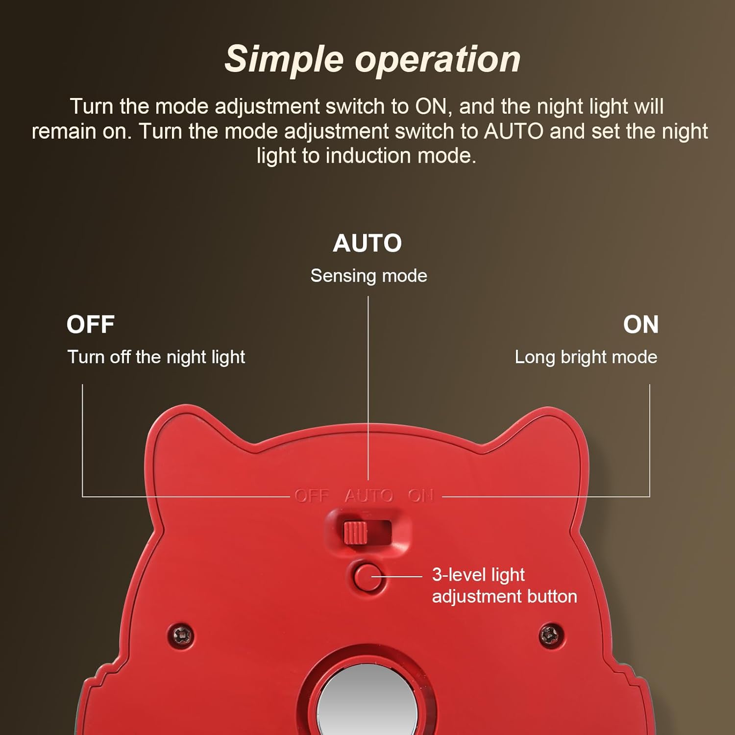 3D Owl Night Light for Kids - Motion Sensor LED Night Lamp with Magnetic Mount, 3 Modes (Steady/Motion-Activated/Fade), Rechargeable Type-C, Child-Safe Nursery Wall Light for Bedroom, Hallway (Red)