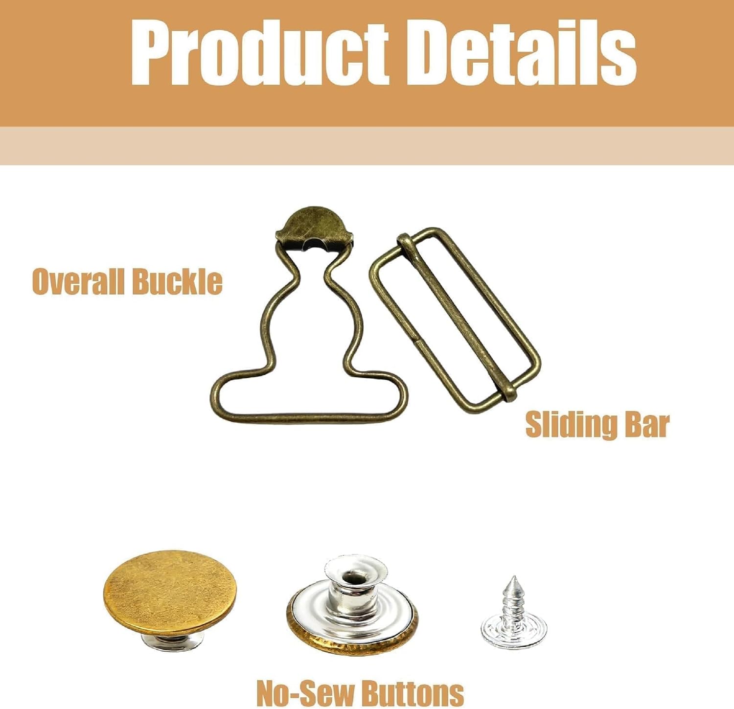 4 Sets 2 Inch Overall Buckles Replacement, Metal Suspender Fasteners with Rectangle Slider Buckles and Buttons