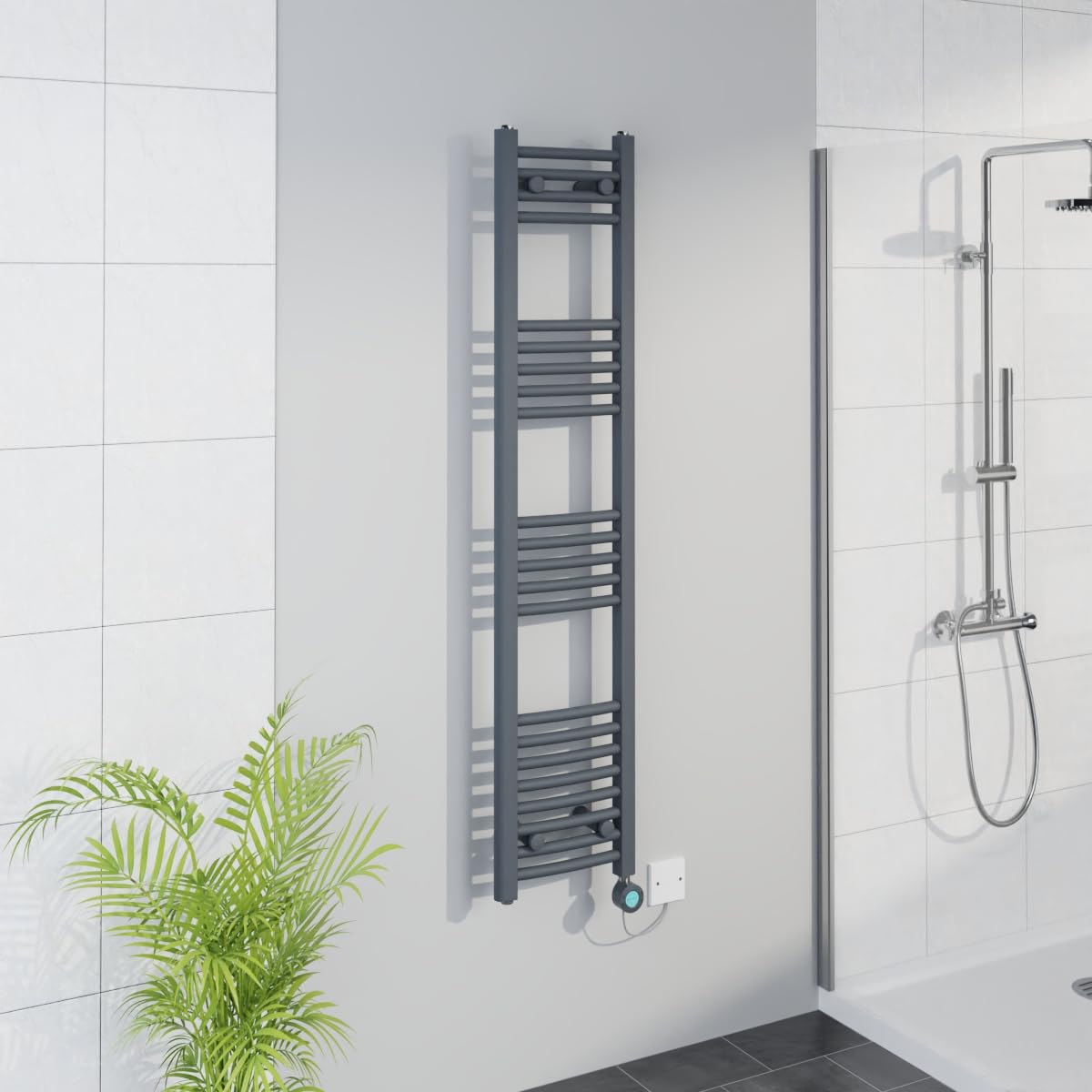Warmehaus WiFi Electric Curved Heated Towel Rail Timer 1400x300mm Grey