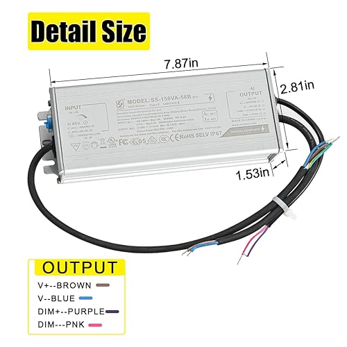 Miniatura 4 de Controlador LED 150 vatios impermeable IP67 fuente de alimentación transformador adaptador SS-150VA-56B 100V-277V CA a 22-56V CC salida de alto 150