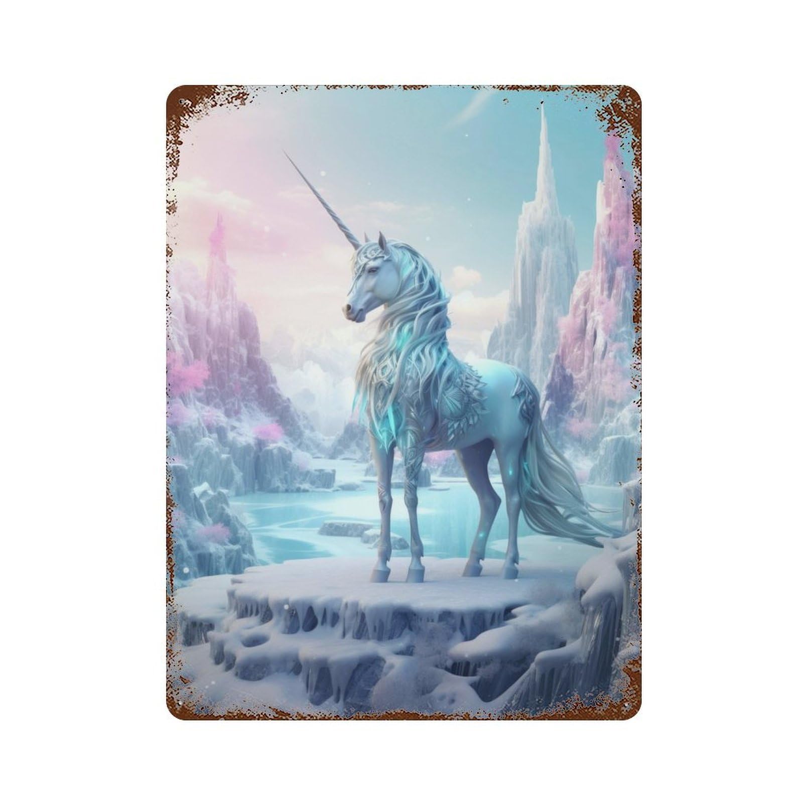Vintage Rust Metal Sign Frozen Unicorn 15.7"x11.8", Shabby Chic Decor for Cafe, Home Bar And Lounge Decor