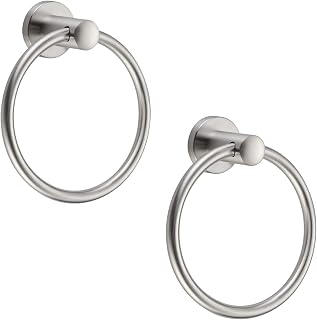 BGL Towel Ring for Bathroom 304 Stainless Steel Rust Proof, 2 Pack Towel Ring, Hand Towel Holder No Drilling Heavy Duty Simple Round Towel Holder Wall Mount Towel Rack (Brushed Nickel)