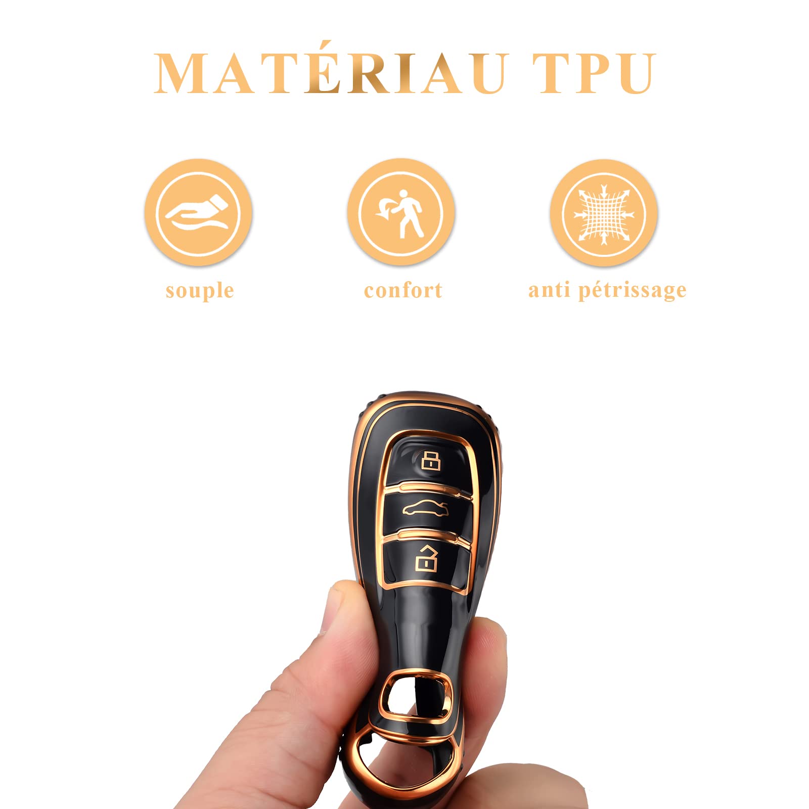 Porte Cle Audi OFFCURVE Etui A Cle Voiture Coque Clé, Étui à Clés Couvre Clef Cache Clef 3 Boutons Apte à Audi A1 A3 A4 A5 A6 A7 A8 Q3 Q5 Q7