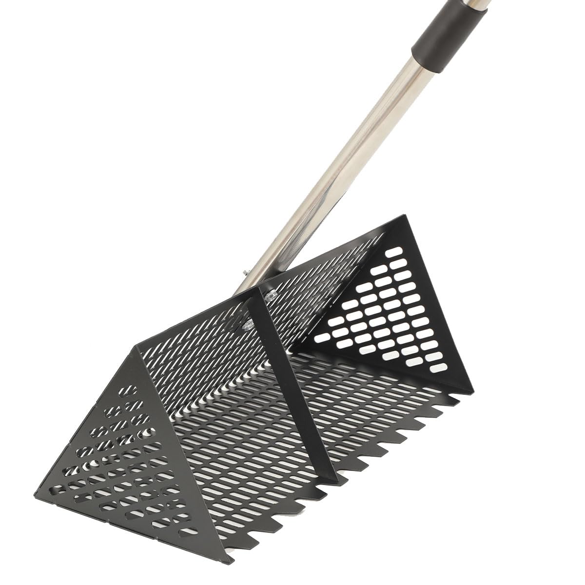 Râteau de plage,Râteau à puces de sable, pelle à sable de plage en acier inoxydable avec large panier, râteau à long manche détachable pour peigner la plage, tamiser le sable et chasse au, Noir