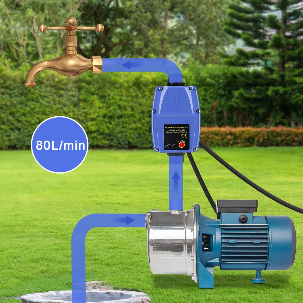 Control de bomba, interruptor de presión con manómetro y cable, regulador de presión electrónico máx. 10 bar, regulador de flujo para plantas de agua domésticas, bomba centrífuga, bomba sumergible,