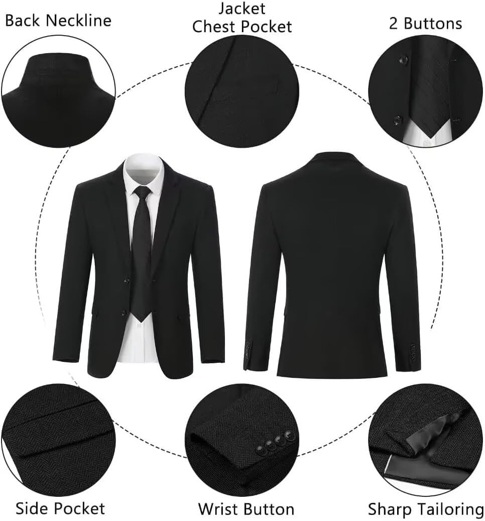 Retro Men Suit 3 Piece Tweed Herringbone Men's Suits Wool Jacket Tuxedos Wedding Grooms Blazer Vest Pants Set Prom - Image 3