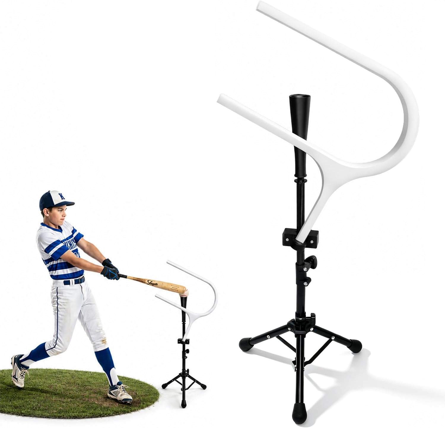 25° Pro Baseball Swing Trainer Instant Feedback Swing Path Trainer Features a Stand | Improve Swing Accuracy, Portable Swing Rail Trainer for Kids & Adults (With Baseball Batting Tee), Indoor Outdoor Practice