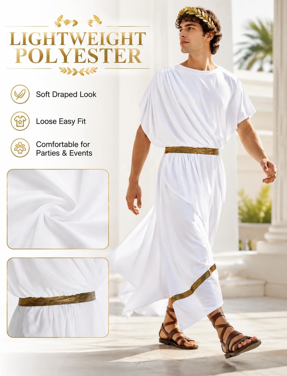 JPXH Men's Greek Toga Costume Set, Roman Robe for Halloween